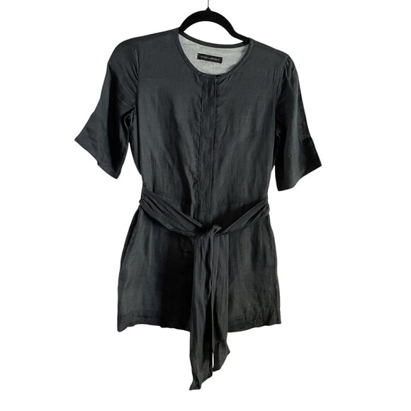 Banana Republic Women 00 Petite Green Slate Tie Waist Short Sleeve Ramie Romper - Picture 4 of 14